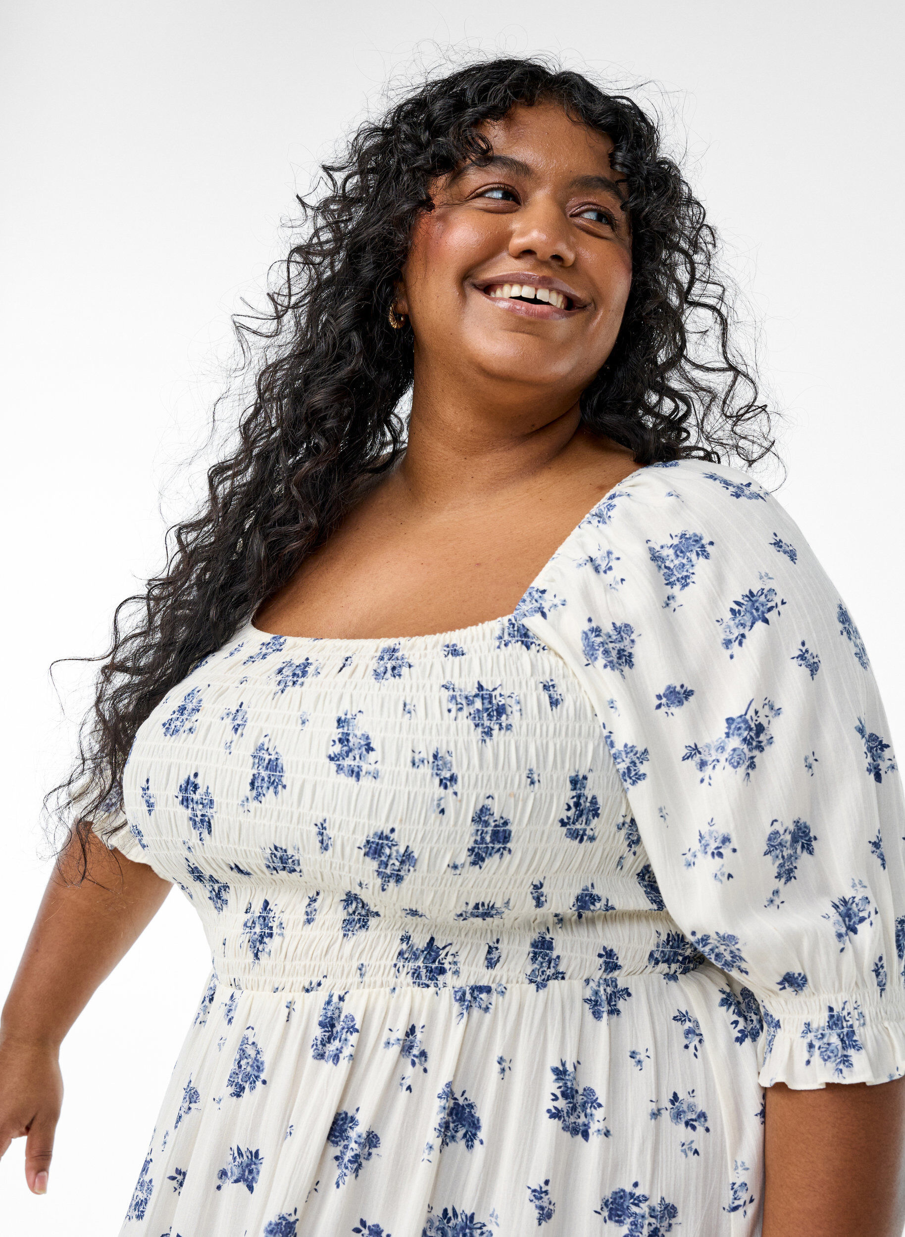 ZizziKwiecista sukienka midi z wiskozy, Biały, Model image number 2