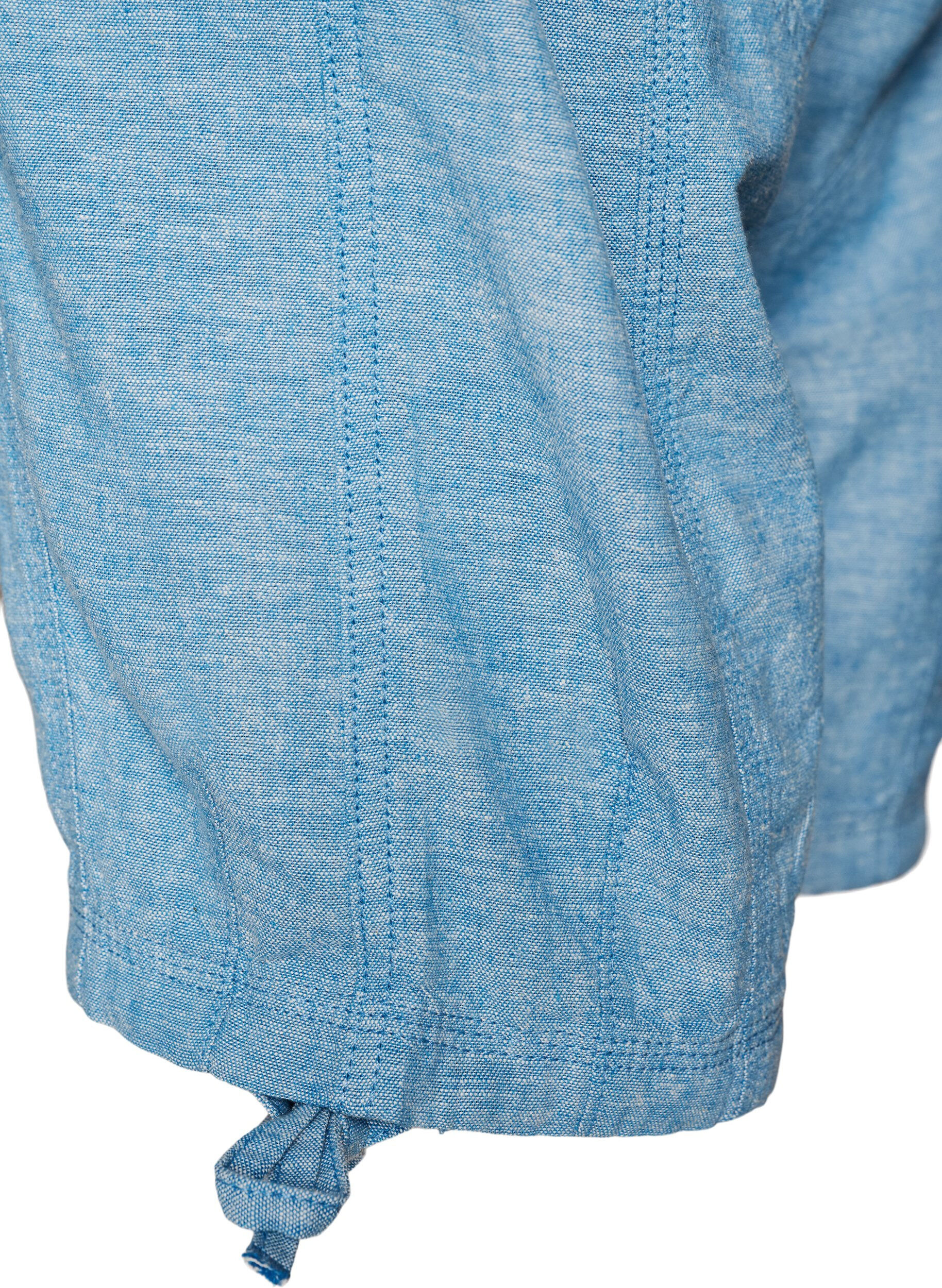 Zizzi Spodnie Capri z bawelny i lnu z elastyczna talia i sznurkiem do wiazania, Niebieskie, Packshot image number 3