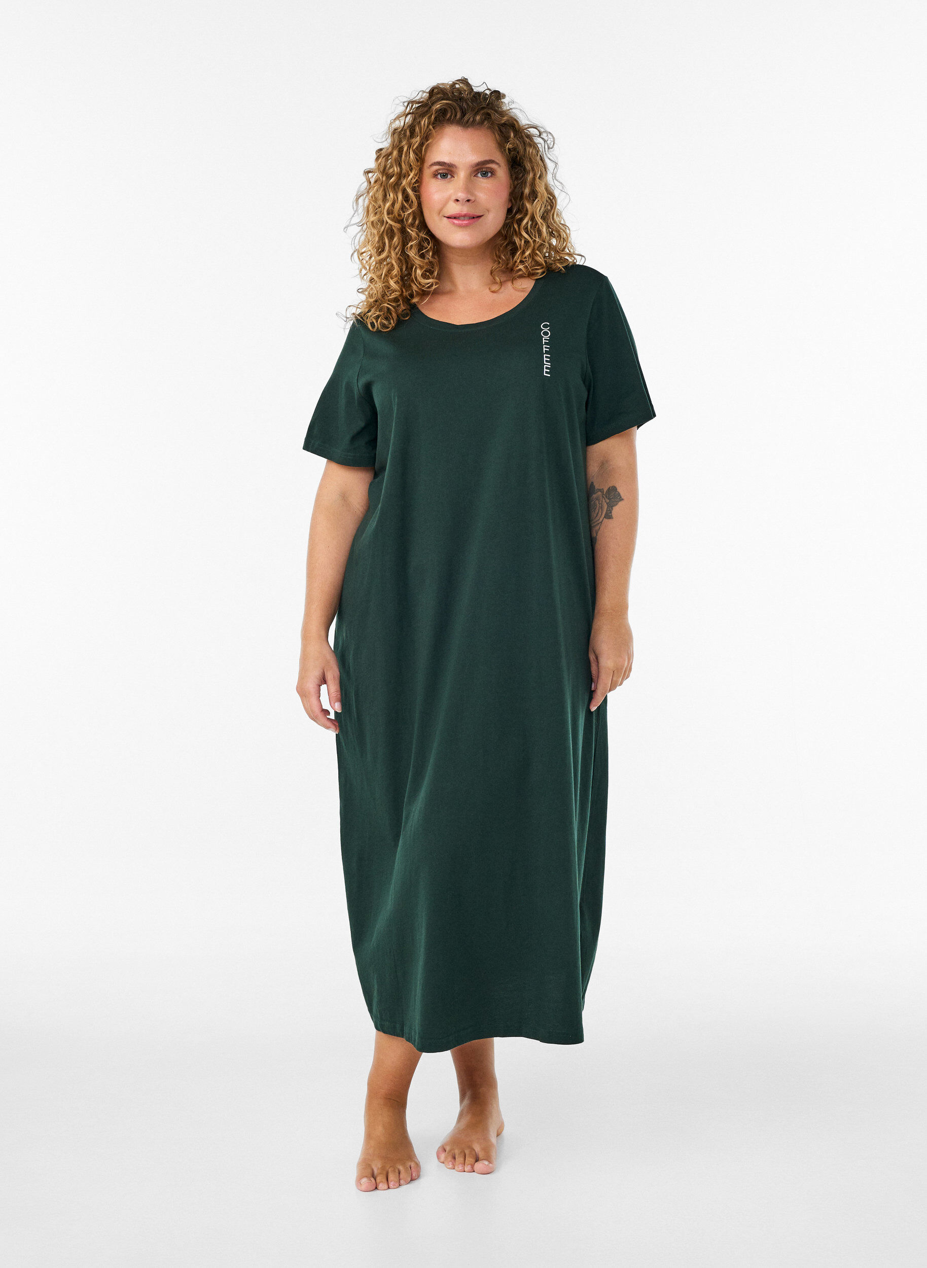 ZizziKoszula nocna midi z bawelna organiczna, Zielony, Model image number 0