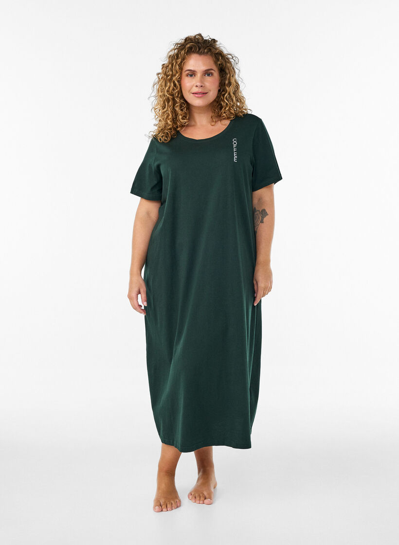Koszula nocna midi z bawelna organiczna, Zielony, Model image number 0