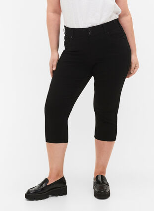 Dopasowane spodnie capri z mieszanki wiskozy, Black, Model image number 2