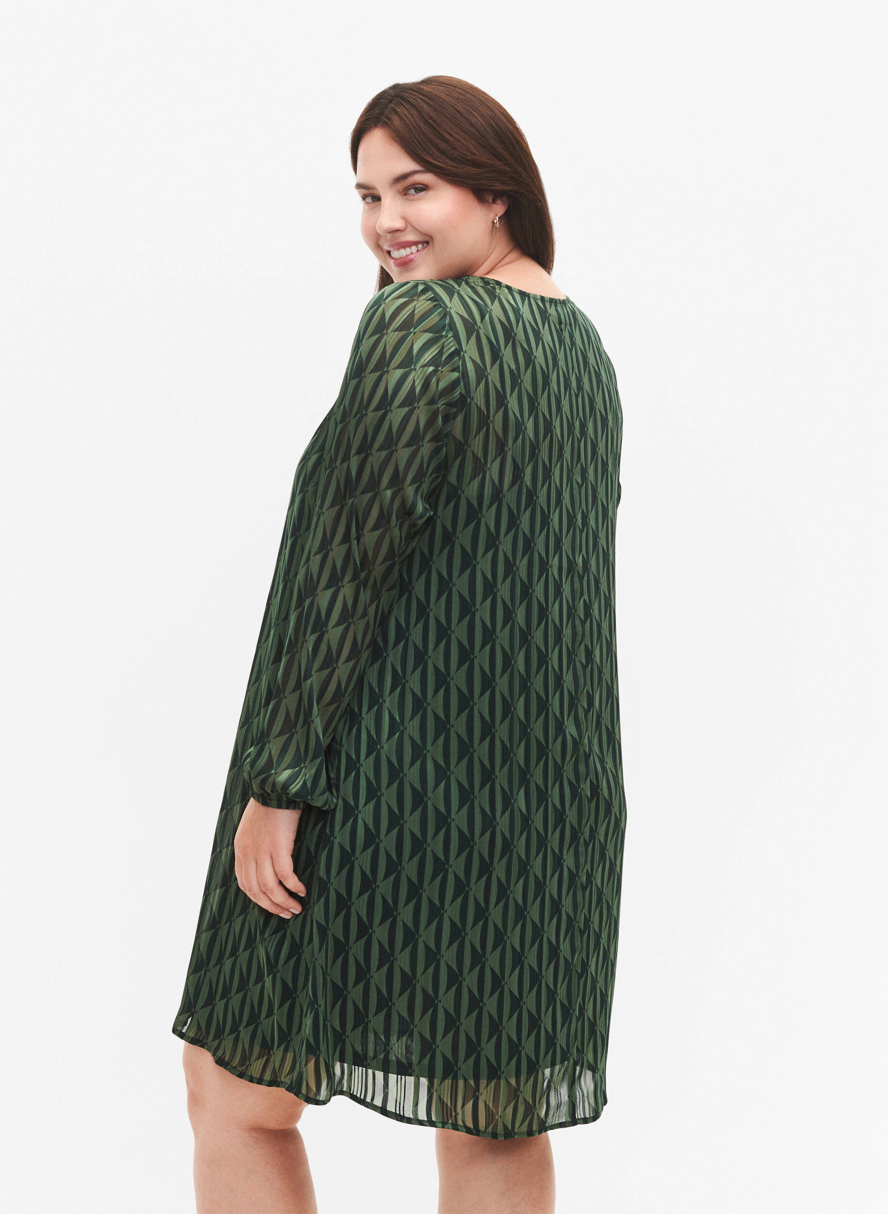 Zizzi Sukienka z dlugim rekawem, dekoltem w szpic i nadrukiem, Scarab AOP, Model image number 1