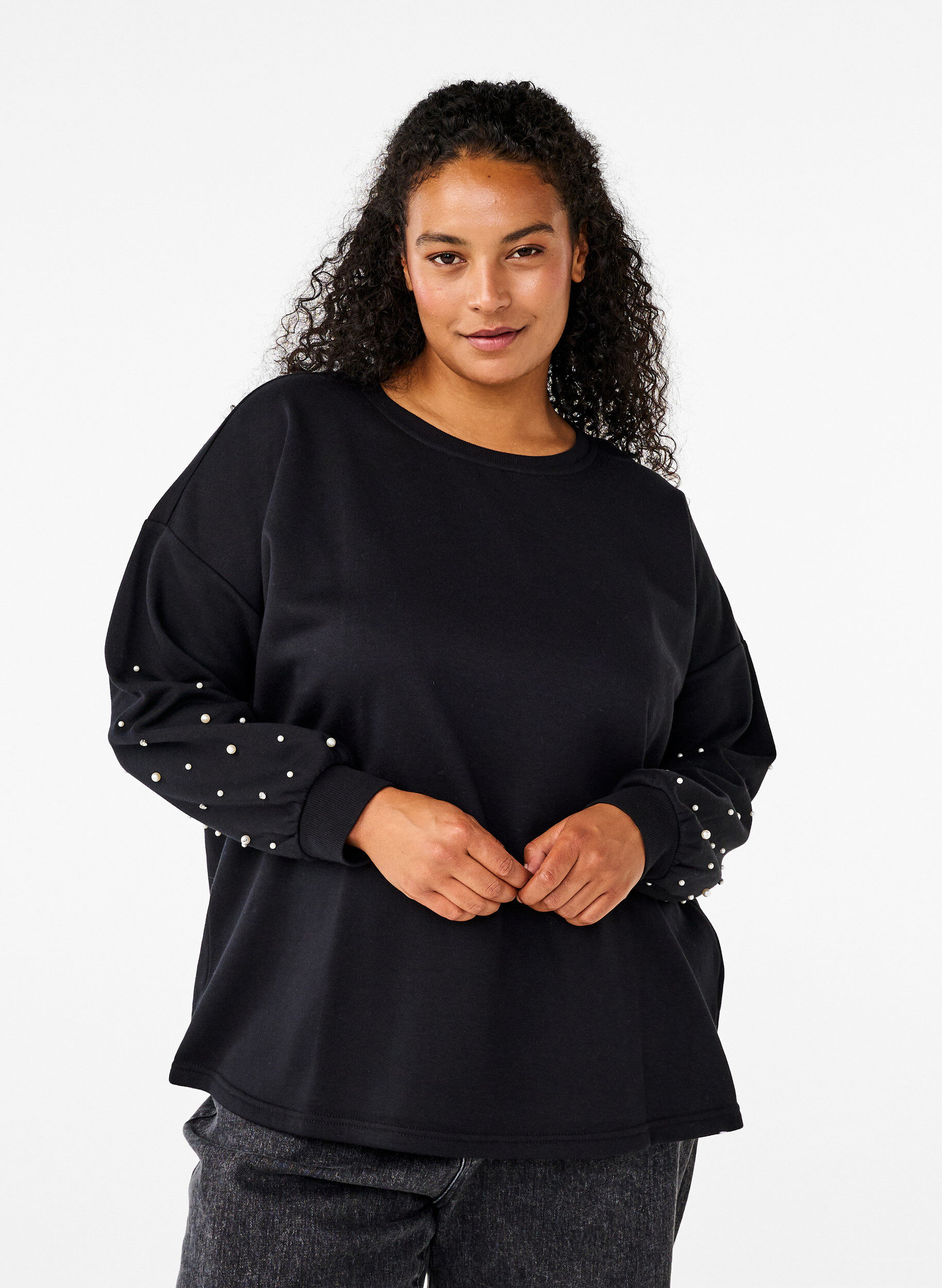Zizzi Bluza z koralikami, Black, Model image number 0