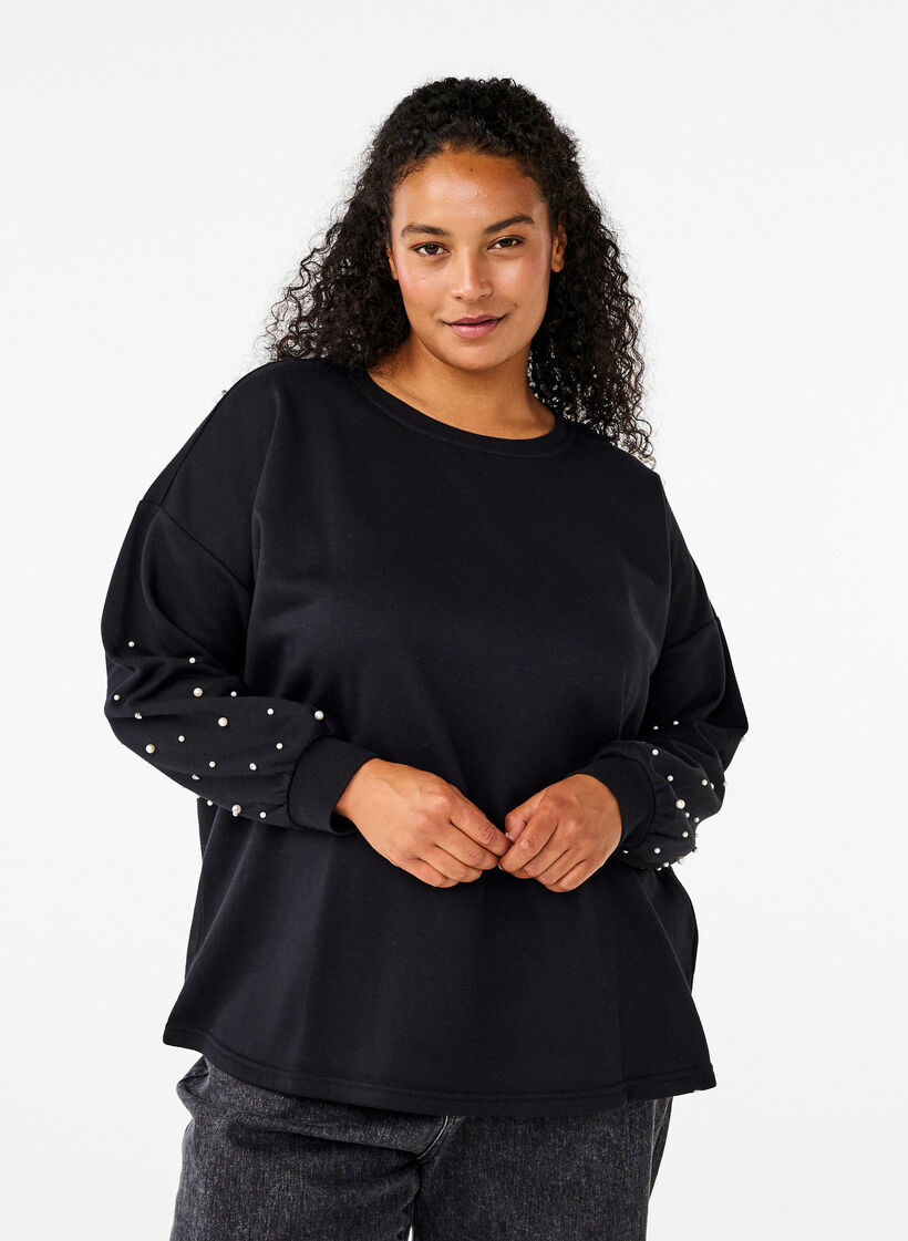 Bluza z koralikami, Black, Model image number 0