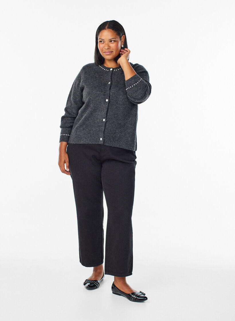 Kardigan z krysztalkami i ozdobnymi guzikami, Ciemnoszary, Model image number 1