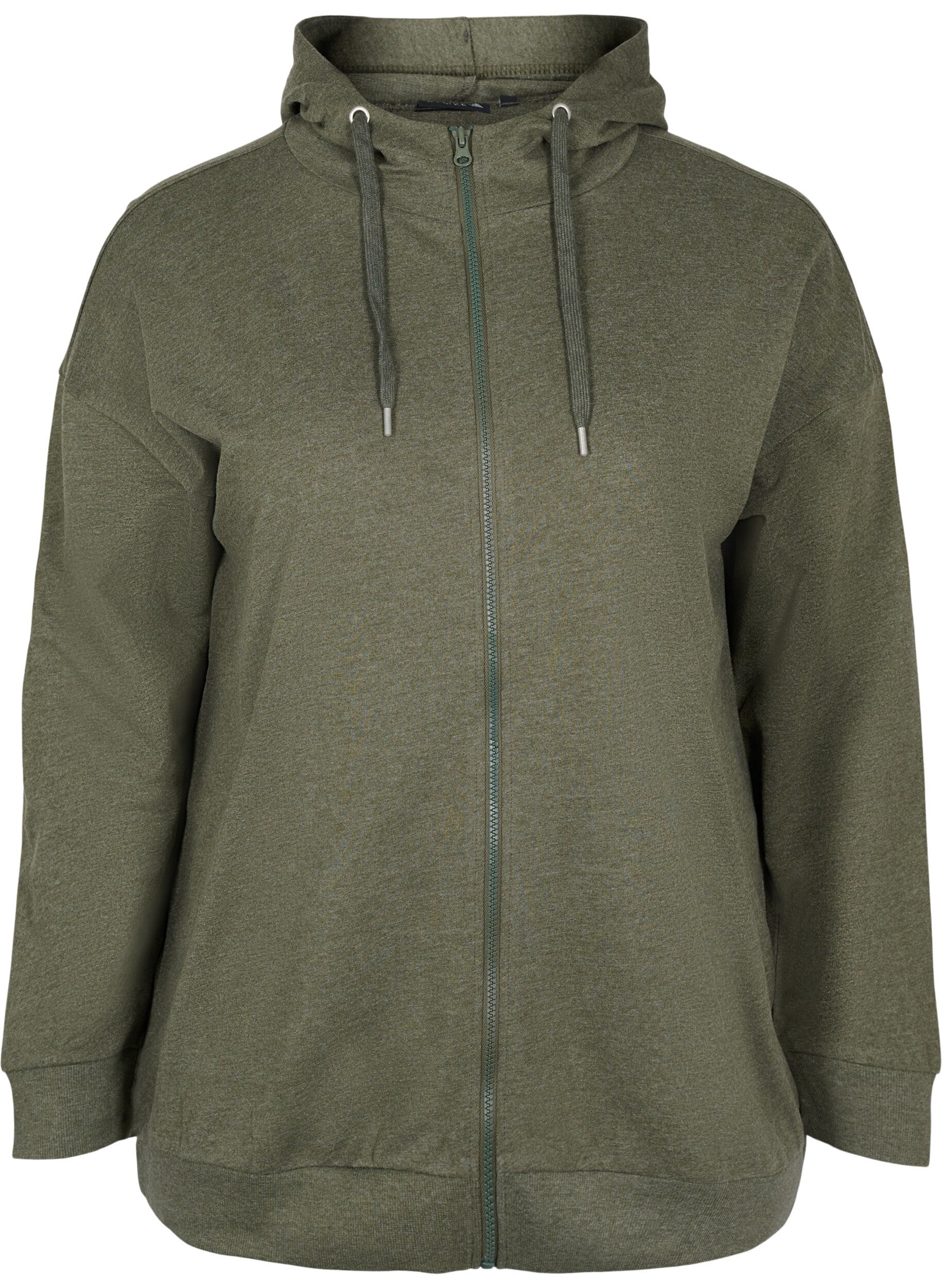 Zizzi Sweater cardigan with a zip and hood, Forest Night, Packshot image number 0