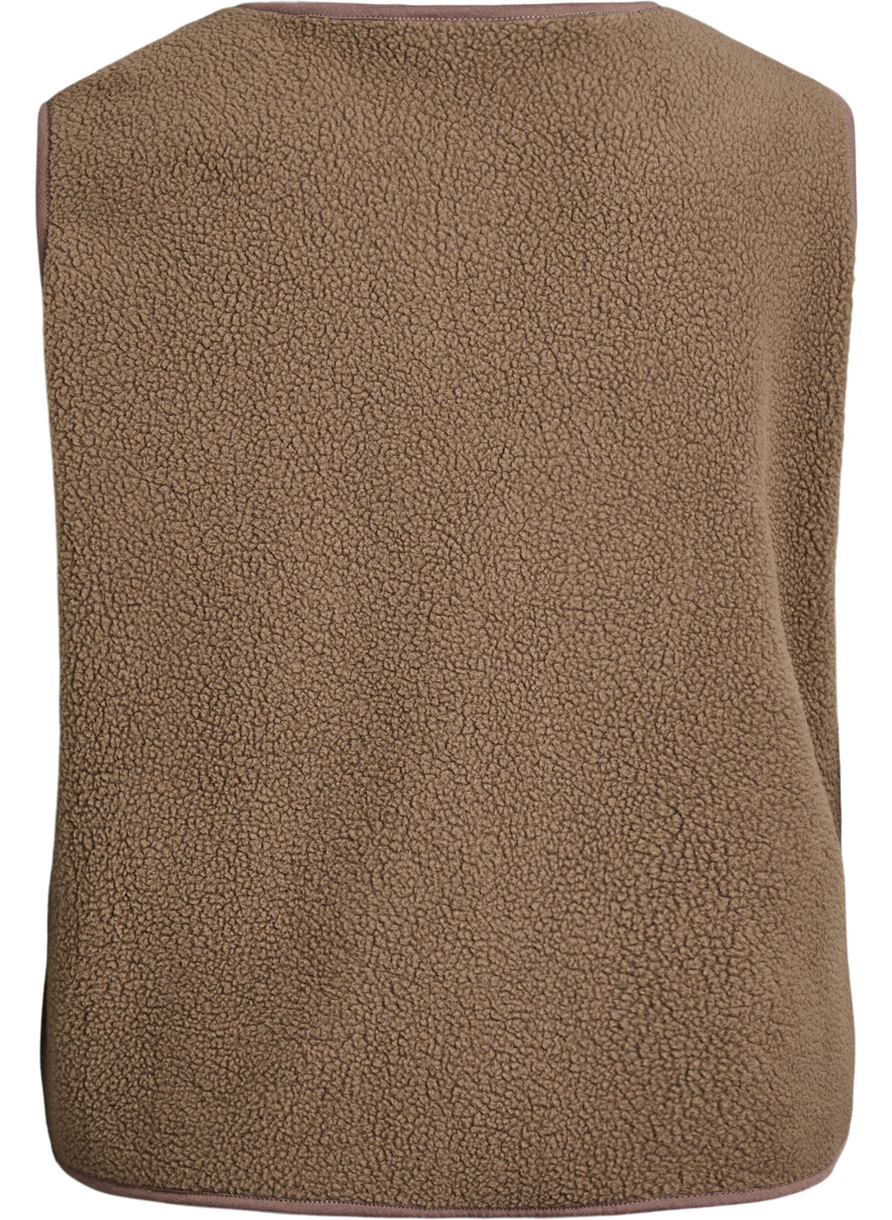ZizziKamizelka Teddy z guziki i kieszeniami, Brązowy, Packshot image number 1