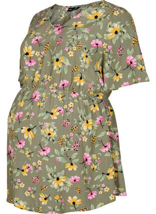 Wiskozowa bluzka ciazowa w kwiaty, Green Flower Print, Packshot image number 0