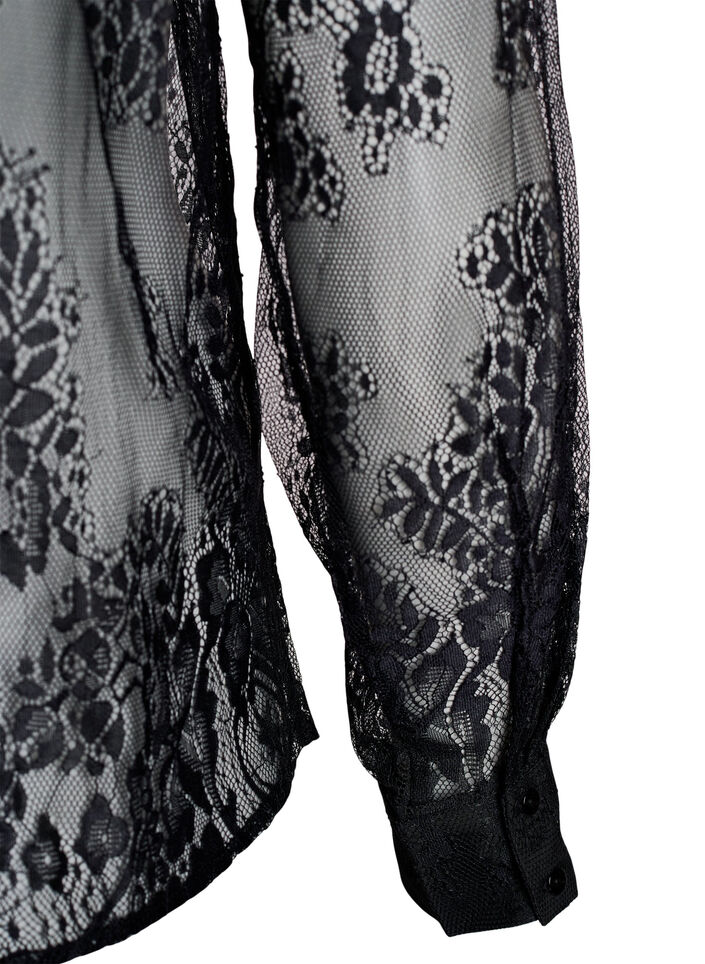 Przezroczysta koronkowa koszula z dlugim rekawem, Czarne, Packshot image number 3