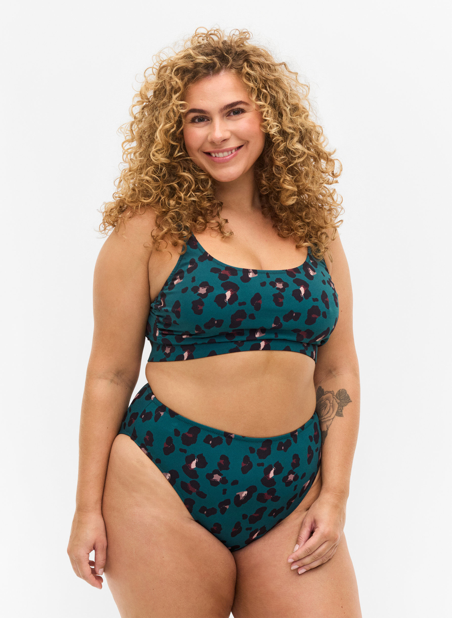 Zizzi D&oacute;l bikini z wysokim stanem, Teal Leopard, Model image number 0
