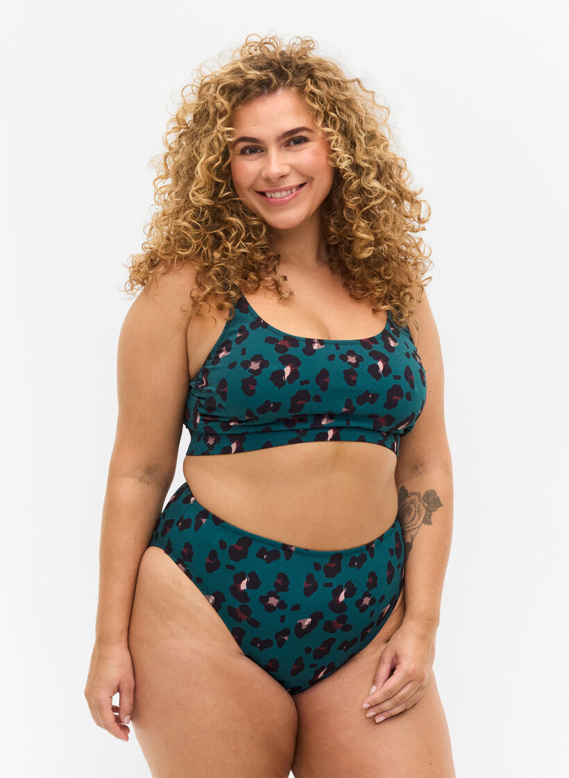 Dól bikini z wysokim stanem, Teal Leopard, Model image number 0