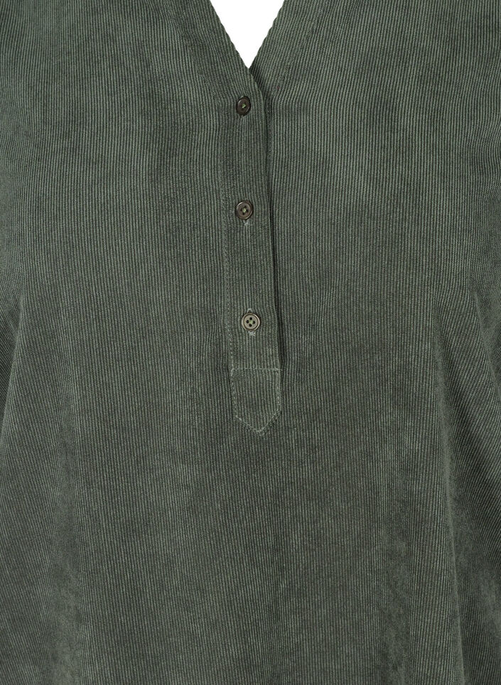 Aksamitna sukienka z 3/4-length rekawami i guzikami, Deep Forest, Packshot image number 2