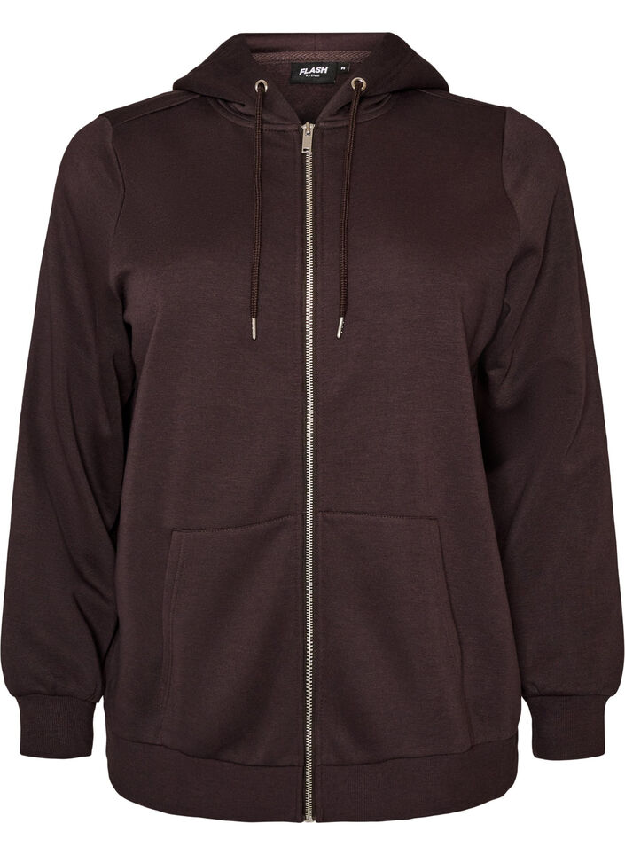 Bluza z kapturem, zamkiem blyskawicznym i kieszeniami, Brązowy, Packshot image number 0