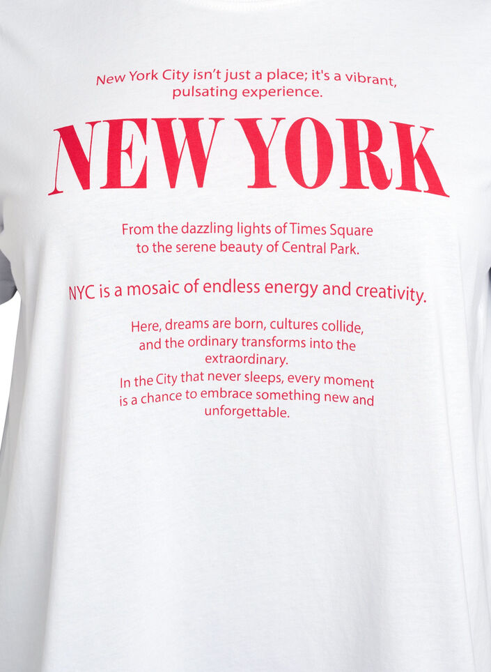 T-shirt z nadrukiem tekstowym i okraglym dekoltem, Biały, Packshot image number 2