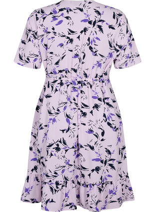 Kopertowa sukienka z wzorem kwiatów i krótkimi rekawami, Purple AOP, Packshot image number 1