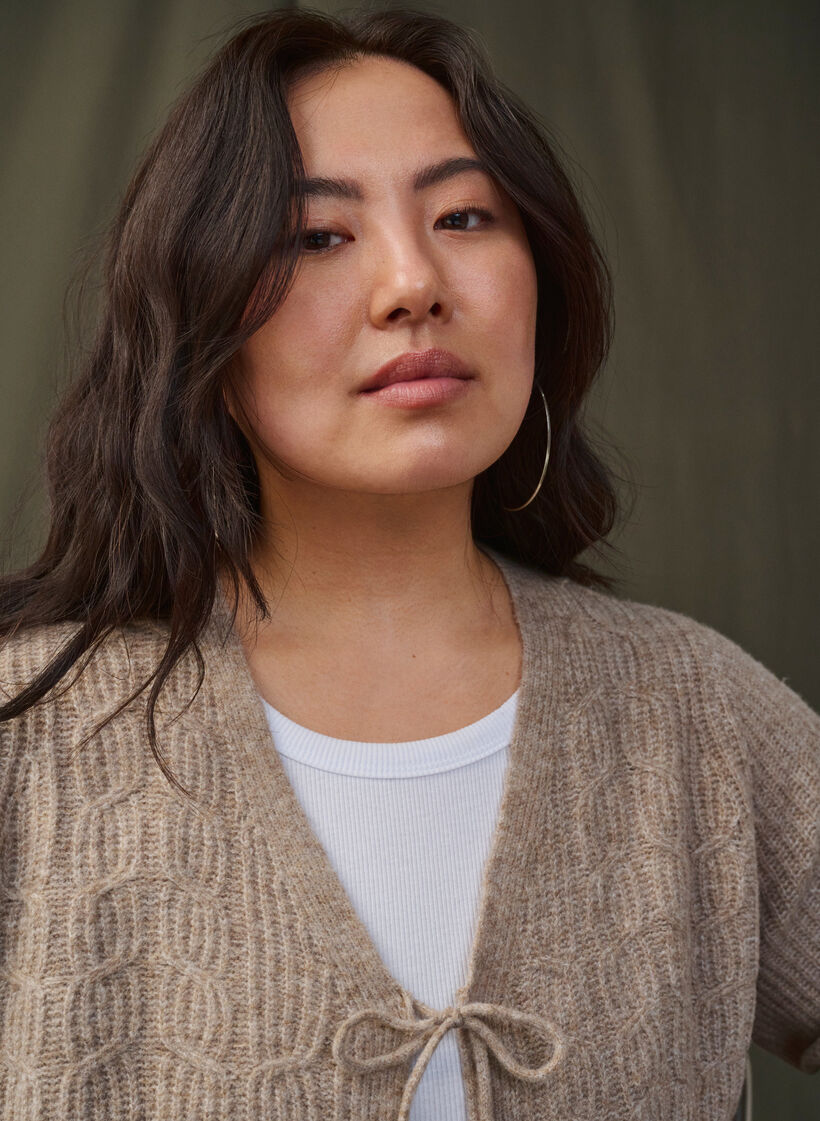 Dzianinowy kardigan z wiazaniami, Simply Taupe Mel., Image image number 0