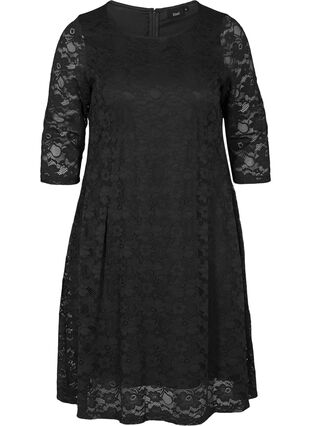 Koronkowa sukienka z rekawem 3/4, Black, Packshot image number 0