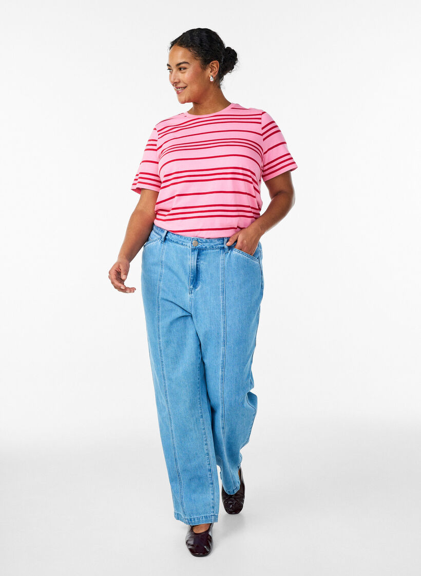 Bawelniana koszulka w paski, R&oacute;żowy, Model image number 1