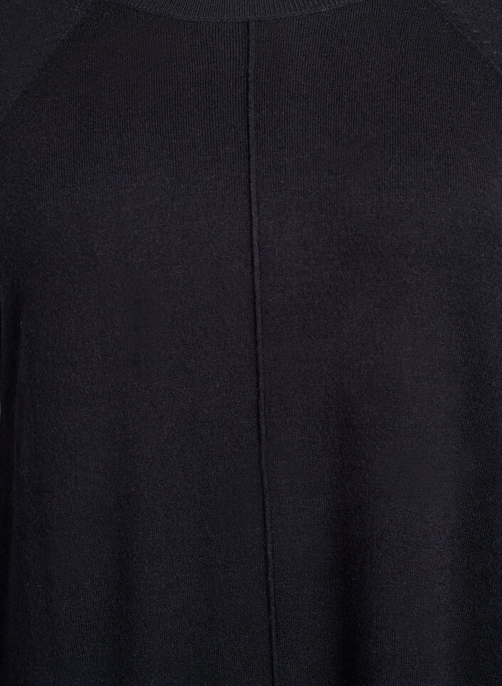 Krótka dzianinowa sukienka z raglanowymi rekawami i srodkowym szwem, Czarne, Packshot image number 2