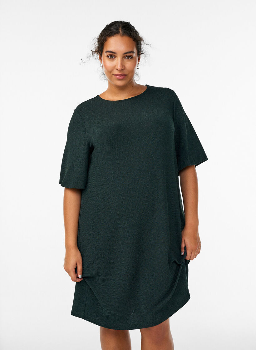 Krótka sukienka z blyszczacym wzorem, Zielony, Model image number 0