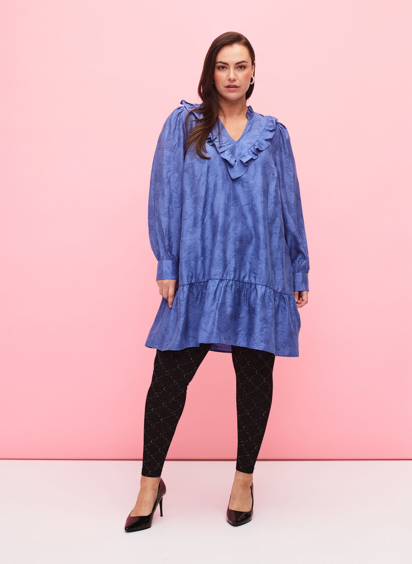 Legginsy bezszwowe ze wzorem w kolorze srebrnym, Black, Model image number 2