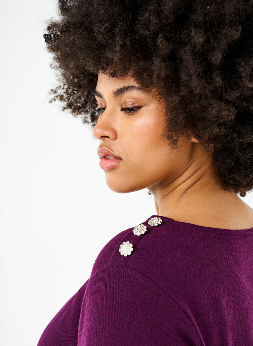 Bluzka z ozdobnymi guzikami, Fioletowy, Model image number 3