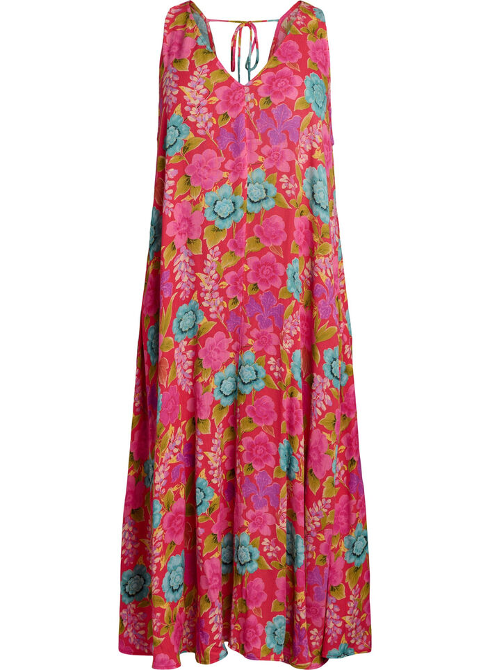 Maxi sukienka bez rekaw&oacute;w w ksztalcie litery A z dekoltem w ksztalcie litery V, Czerwony, Packshot image number 0