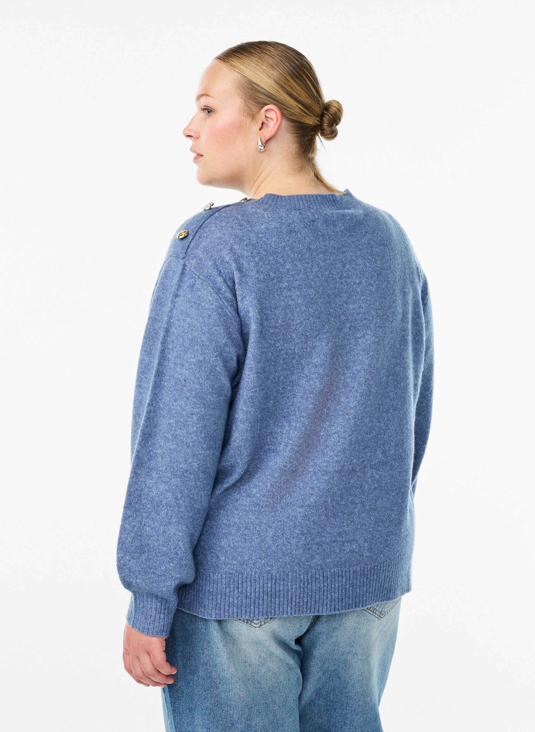 ZizziBluzka dzianinowa z ozdobnym guzikiem, Niebieskie, Model image number 2