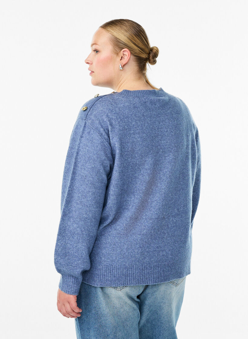 Bluzka dzianinowa z ozdobnym guzikiem, Niebieskie, Model image number 2