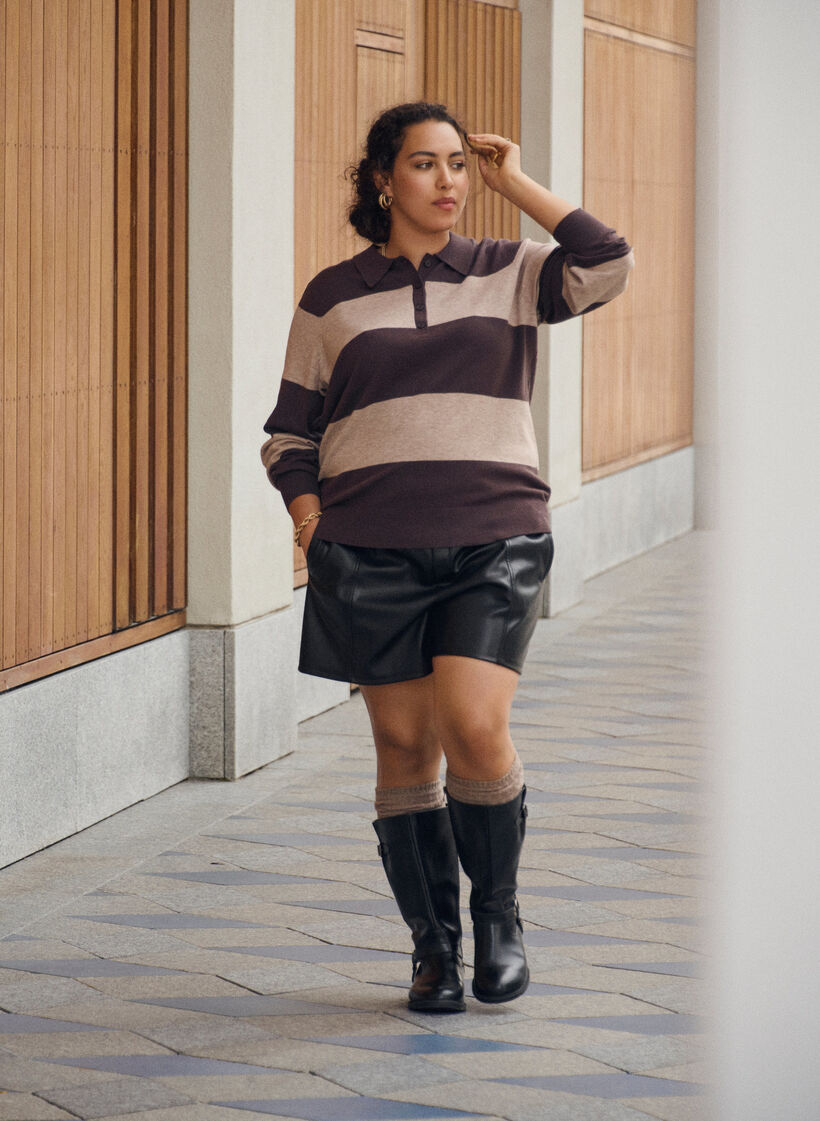 Dzianinowa bluzka z kolnierzykiem, Brązowy, Image image number 0