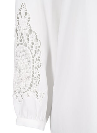 Bluzka z dlugim rekawem z szydelkowymi wzorem, Bright White, Packshot image number 3