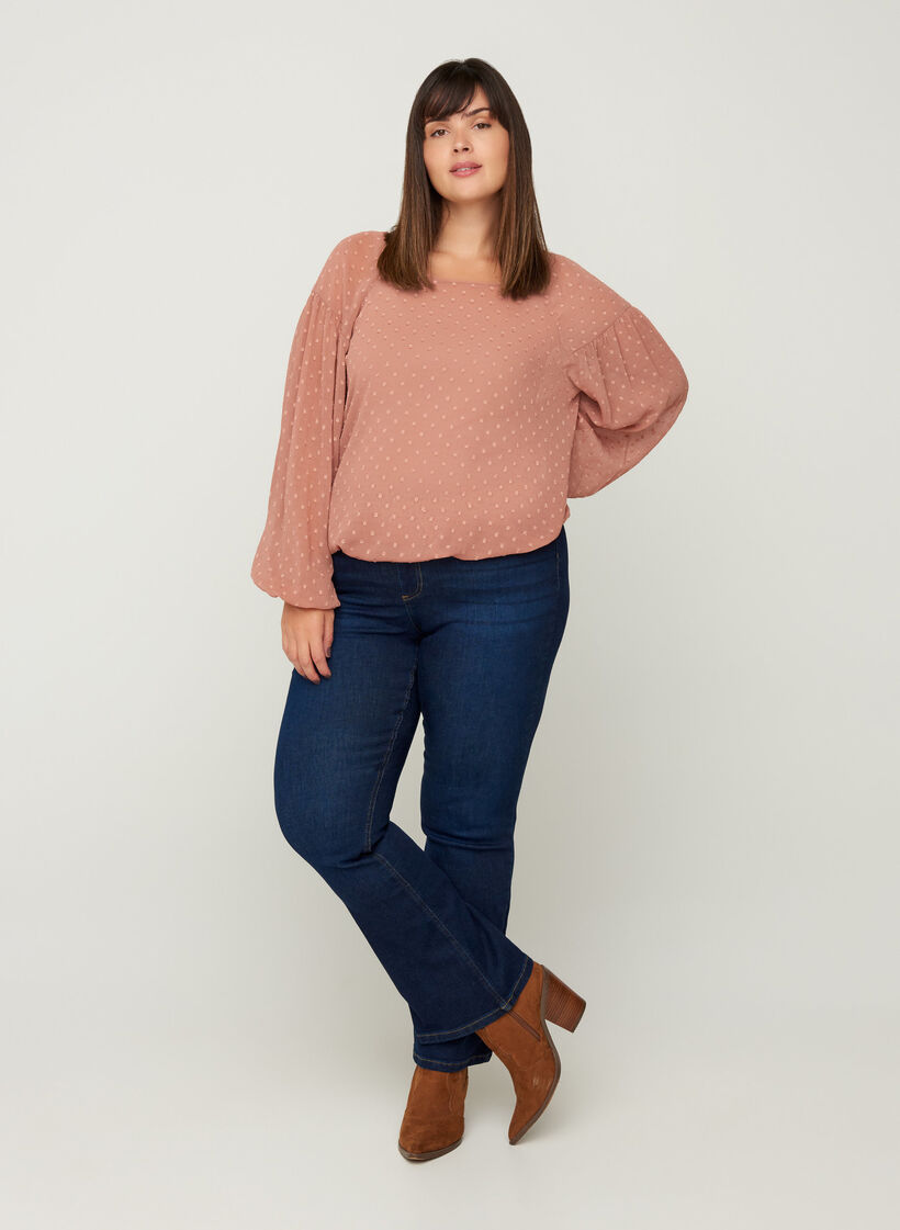 Long-sleeved mesh blouse with smocking, Burlwood, Model image number 3