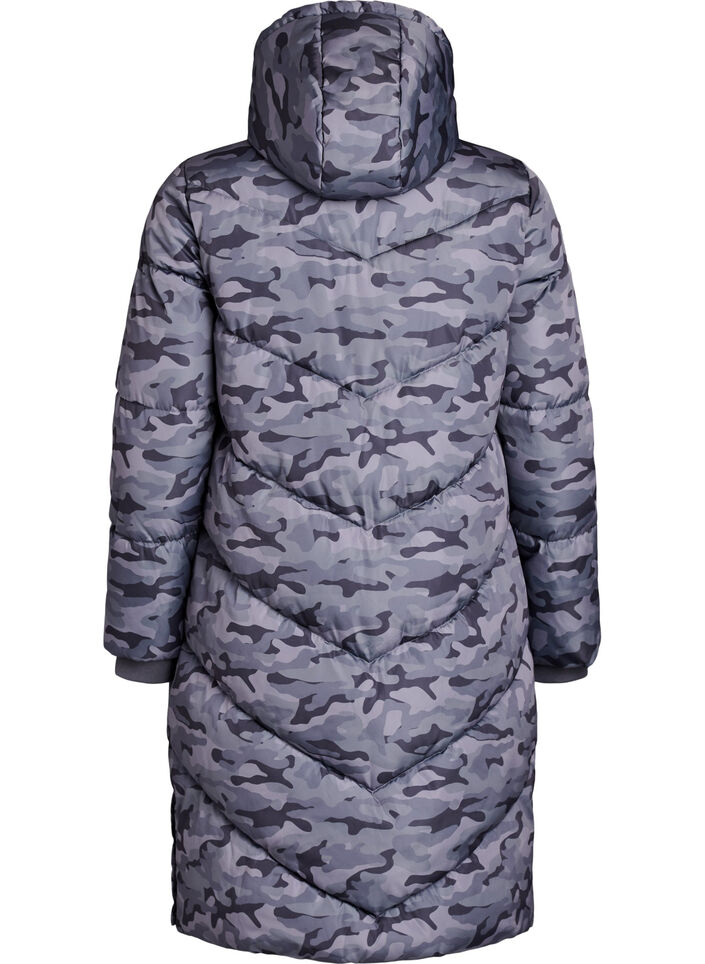 Dluga kurtka puchowa z wzorem moro, Ciemnoszary, Packshot image number 1