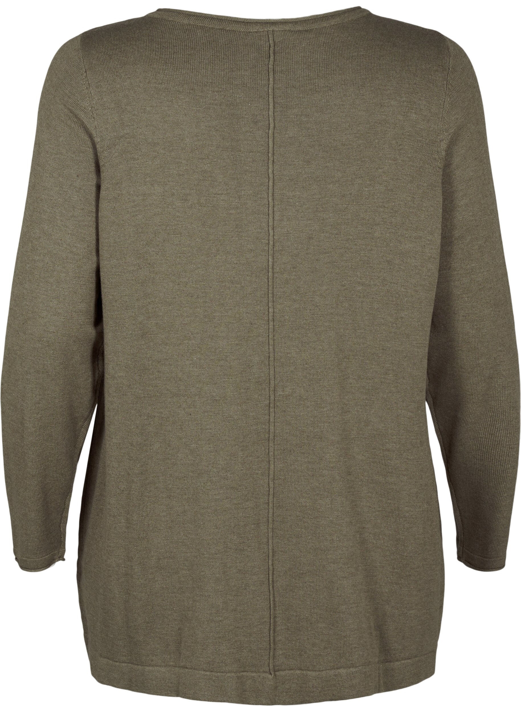 Zizzi Dzianinowa bluzka z mieszanki bawelny i wiskozy, Zielony, Packshot image number 1