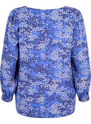 FLASH – bluzka z dlugim rekawem, marszczeniami i nadrukiem, Dazzling Blue AOP, Packshot image number 1