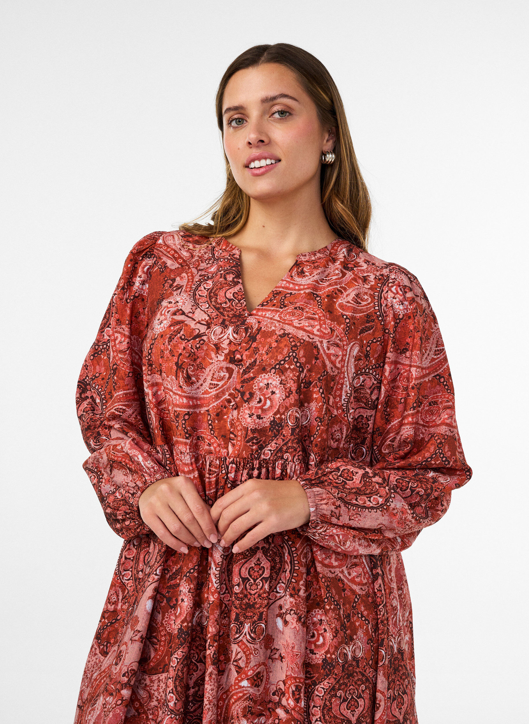 ZizziWiskozowa sukienka midi we wz&oacute;r paisley, Pomarańczowy, Model image number 2