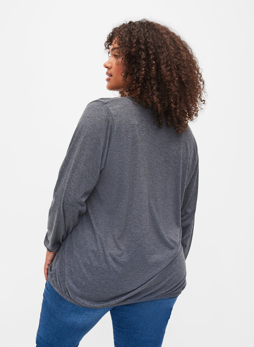 Melange top with long sleeves and v cutting, Dark Grey Melange, Model image number 1