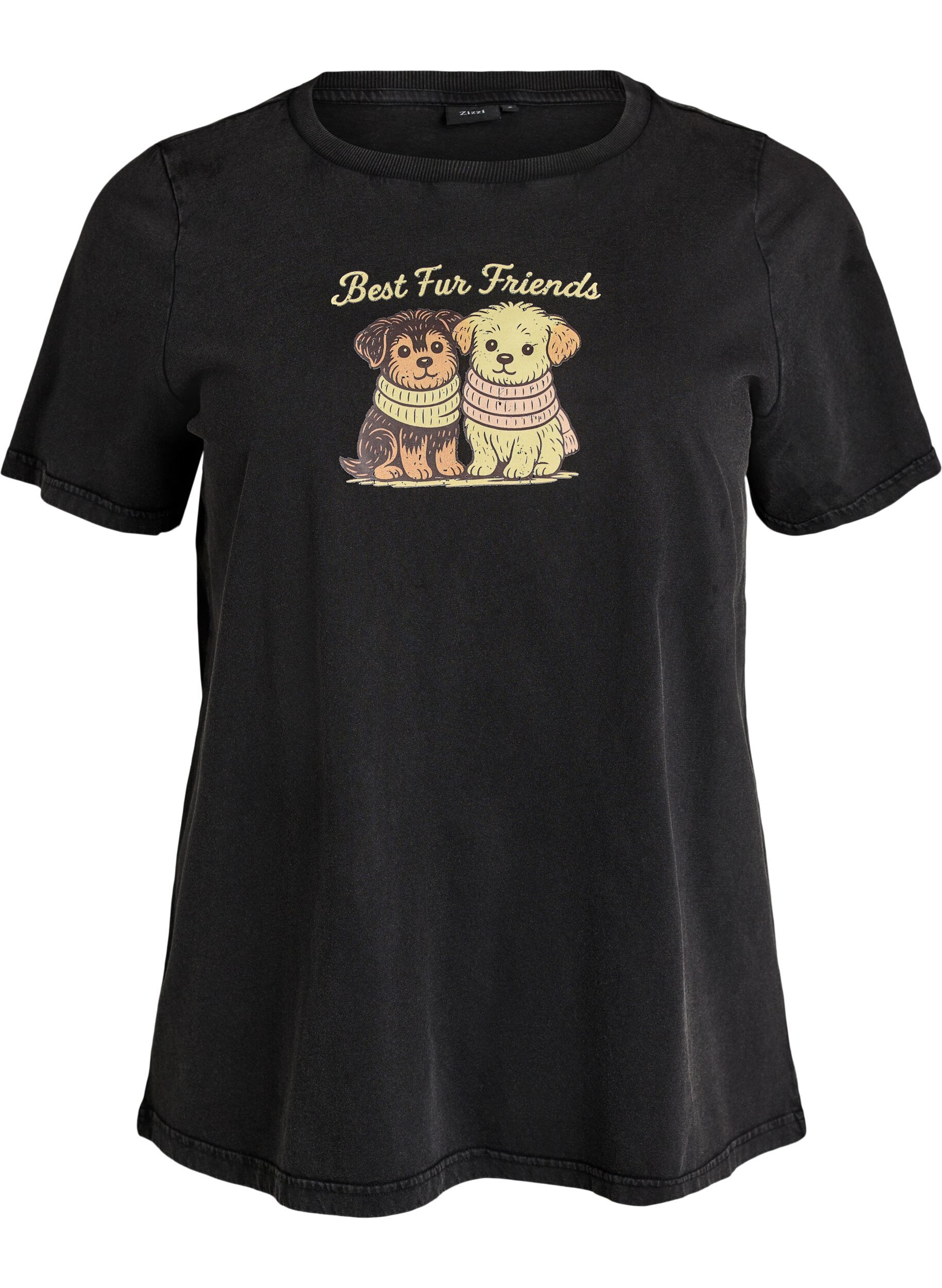 ZizziT-shirt z nadrukiem psa i wyblaklym wygladem, Ciemnoszary, Packshot image number 0