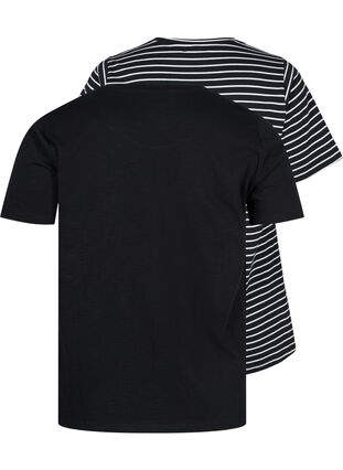 Podstawowa koszulka bawelniana 2-pack, Black/Black Stripe, Packshot image number 1