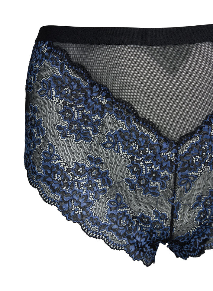 Koronkowe spodnie 3/4 z wysokim stanem, Black w. blue lace, Packshot image number 2