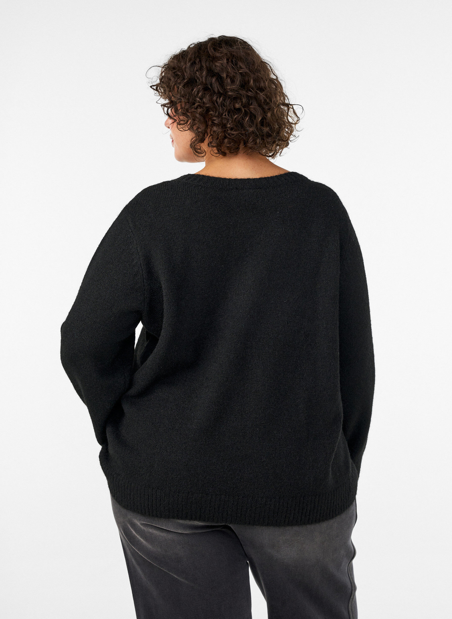 ZizziLuzny sweter z okraglym dekoltem, Czarne, Model image number 2