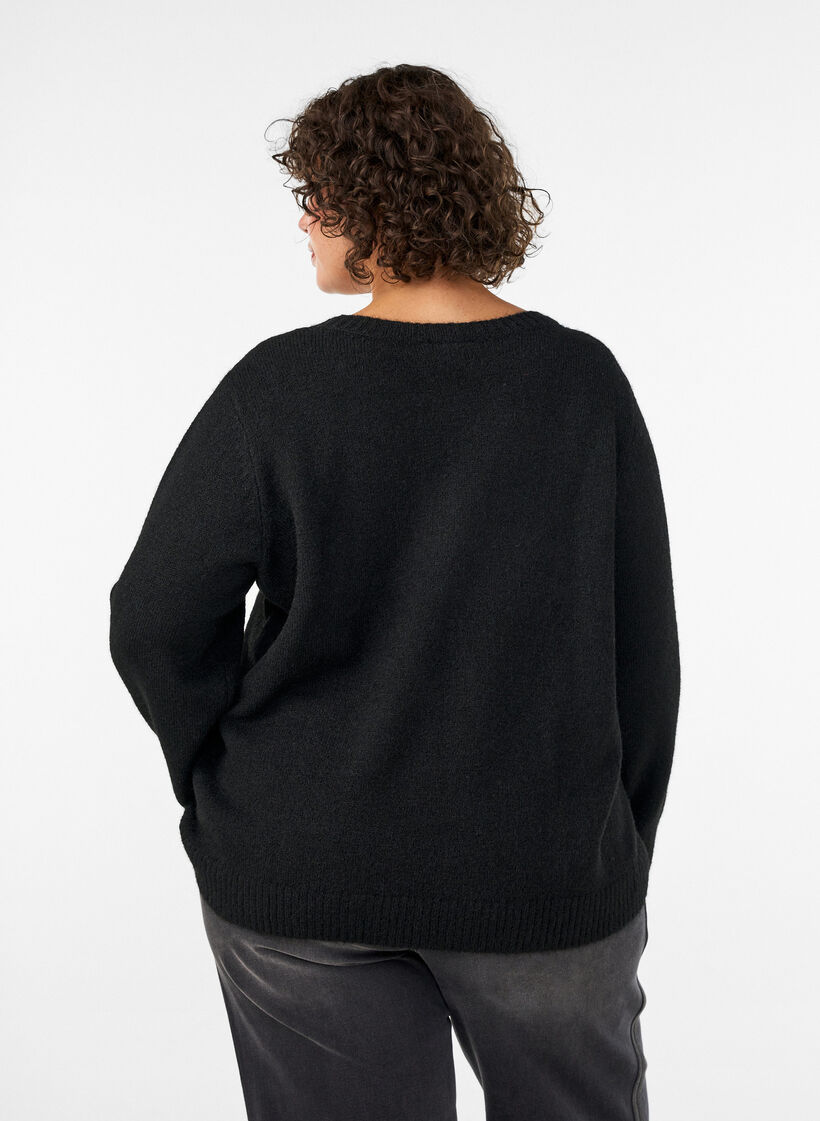 Luzny sweter z okraglym dekoltem, Czarne, Model image number 2
