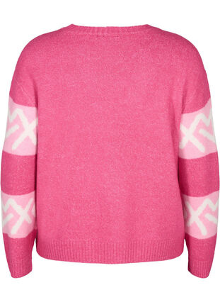 Dzianinowy sweter w paski z graficznym wzorem, Raspberry Rose Comb, Packshot image number 1