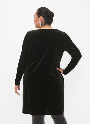 Welurowa sukienka z dlugimi rekawami, Black, Model image number 1