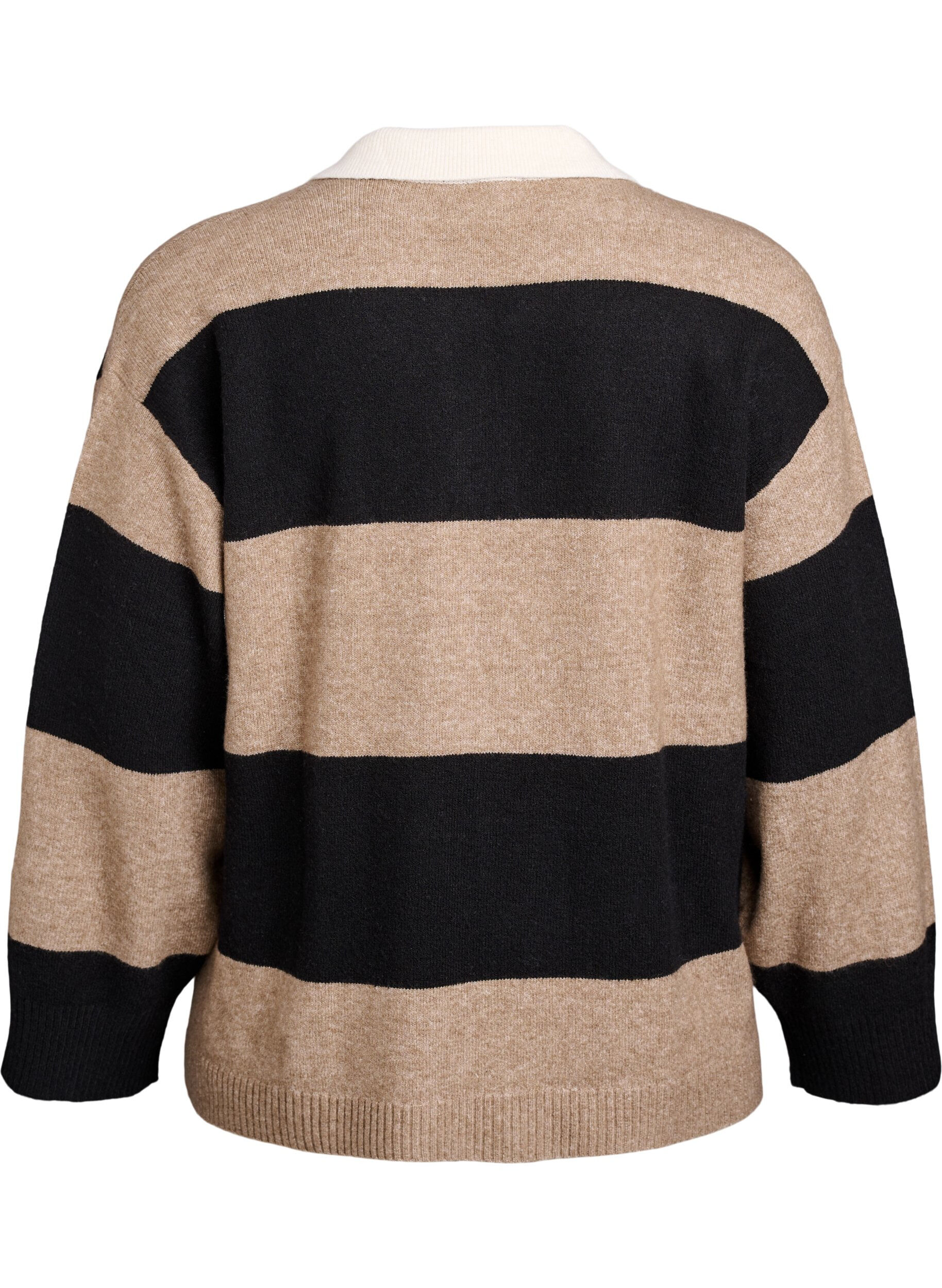 Zizzi Dzianinowa bluzka z kolnierzykiem i dekoltem w ksztalcie litery V, Czarne, Packshot image number 1