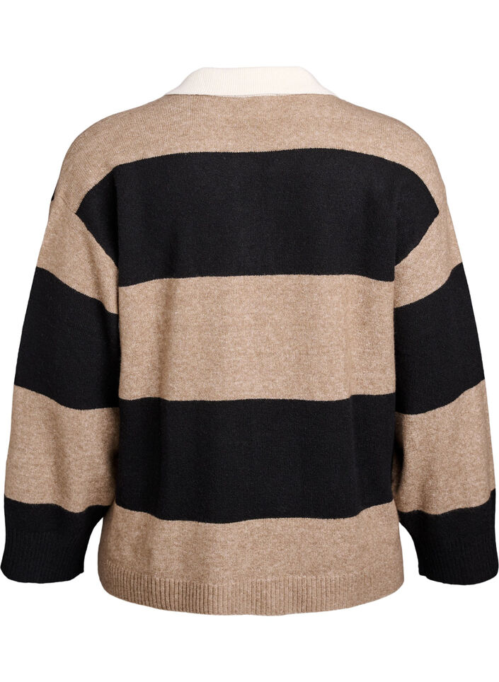 Dzianinowa bluzka z kolnierzykiem i dekoltem w ksztalcie litery V, Czarne, Packshot image number 1