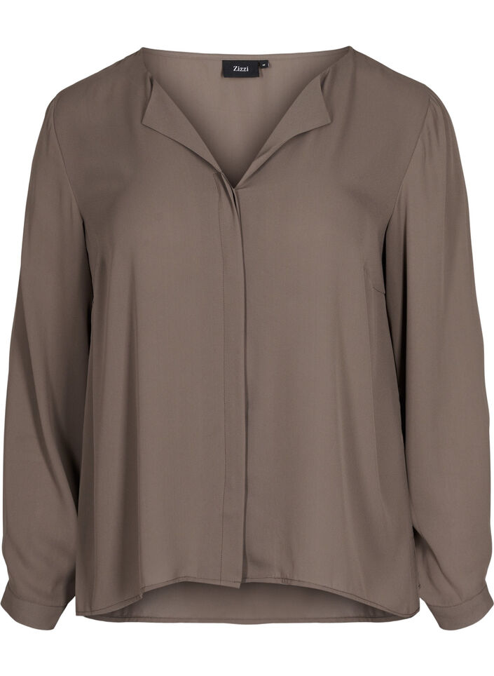 Jednokolorowa koszula z dekoltem w szpic, Falcon, Packshot image number 0