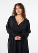Sukienka midi w stylu wrap z bufiastymi rekawami, Czarne, Model image number 3