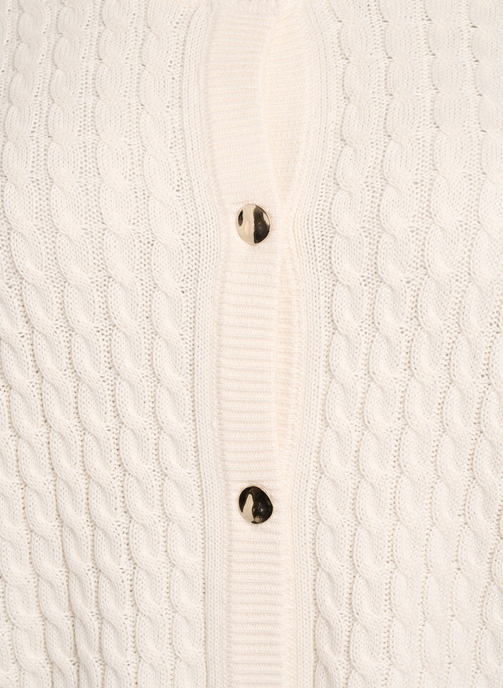 Kardigan z warkoczowym splotem i zlotymi guzikami, Biały, Packshot image number 2