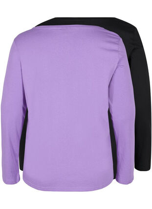 Podstawowa bawelniana bluzka (2-pack), Paisley Purple/Black, Packshot image number 1